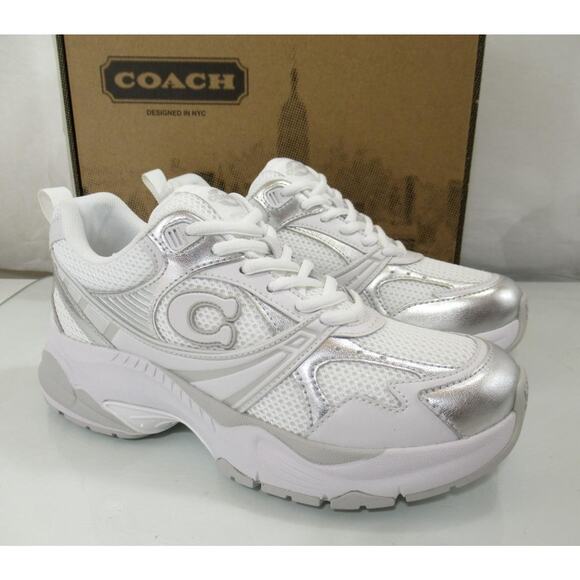 Women's Coach Mesh Sneaker Lace Up C Signature Light Grey / Optic White - Picture 3 of 10